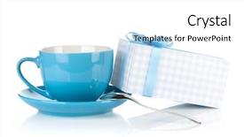  Presentation with hot and cold coffee cup - Slide set with blue coffee cup and gift background and a  colored foreground