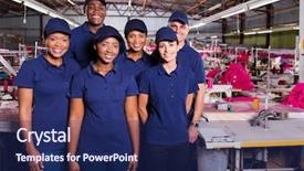  Presentation with textile - Slides enhanced with blue collar - group of textile workers background and a navy blue colored foreground