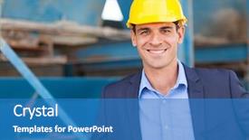  Presentation with machinery - Presentation having blue collar white collar - handsome modern industrial manager portrait background and a teal colored foreground