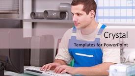  Presentation with plumber - Beautiful PPT layouts featuring blue collar white collar - plumber working in an office backdrop and a soft green colored foreground