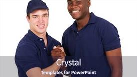  Presentation with blue handshake - Slides with blue collar white collar - portrait of co-workers greeting each background and a navy blue colored foreground