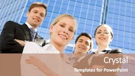  Presentation with confident - PPT theme having blue collar white collar - portrait of confident business group background and a coral colored foreground