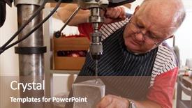  Presentation with senior worker - Presentation design consisting of blue collar white collar - senior metal worker using industrial background and a violet colored foreground