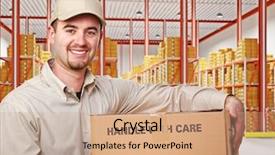  Presentation with classic musis - PPT layouts featuring blue collar white collar - smiling delivery man in classic background and a coral colored foreground