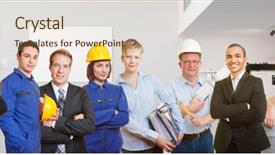  Presentation with peacock blue coloured for corporate - Theme having blue collar workers and architects background and a lemonade colored foreground