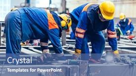  Presentation with factory workers - Beautiful theme featuring blue-collar-workers-at-work backdrop and a ocean colored foreground