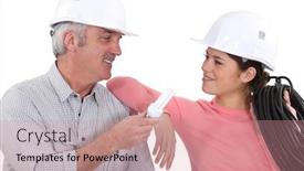  Presentation with blue - Presentation theme enhanced with blue-collar-workers-taking background and a coral colored foreground