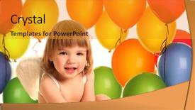  Presentation with blue balloons - Slides with blue color circle - cute little angel with balloons background and a gold colored foreground