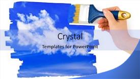 Presentation with painting - PPT layouts enhanced with blue colorcreative idea - hand with paintbrush painting sky background and a  colored foreground
