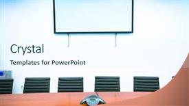  Presentation with modern reflective office buildings - Colorful slide deck enhanced with blue conference room - modern office interior boardroom backdrop and a sky blue colored foreground