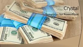  Presentation with old wooden table food - PPT theme with blue contribution - stacks of money on wooden background and a  colored foreground