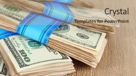  Presentation with money - PPT layouts having blue contribution - stacks of money on wooden background and a  colored foreground