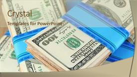  Presentation with wooden board empty table top - PPT theme with blue contribution - stacks of money on wooden background and a  colored foreground