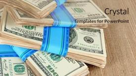  Presentation with money - PPT layouts enhanced with blue contribution - stacks of money on wooden background and a  colored foreground