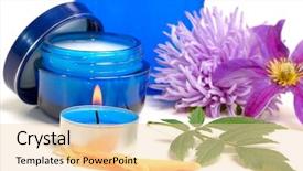  Presentation with lotion - Theme having replenishment - blue cosmetic cream lotion candle background and a lemonade colored foreground