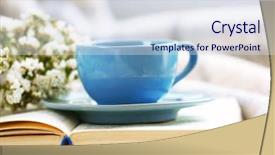  Presentation with coffee book - Theme having blue cup of coffee background and a sky blue colored foreground