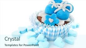  Presentation with baby shoes - Cool new slides with blue cupcake with baby shoes backdrop and a cool aqua colored foreground