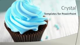  Presentation with cupcakes - PPT theme with blue cupcakes on wooden table background and a cool aqua colored foreground