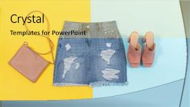  Presentation with of blue jeans denim - PPT layouts consisting of blue denim shorts shoes handbag background and a  colored foreground