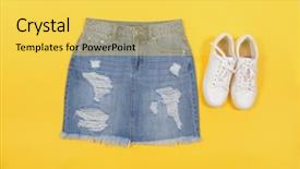  Presentation with blue white and yellow - Slides having blue denim shorts with white background and a  colored foreground