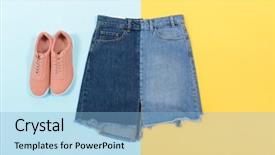  Presentation with jeans denim - Colorful PPT theme enhanced with blue denim skirt shoes isolated backdrop and a  colored foreground