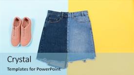  Presentation with of blue jeans denim - Slides having blue denim skirt shoes isolated background and a  colored foreground