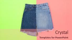  Presentation with of blue jeans denim - PPT theme featuring blue denim skirt shorts isolated background and a  colored foreground