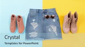  Presentation with blue yellow - PPT theme enhanced with blue denim skirt two shoes background and a  colored foreground