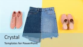  Presentation with blue yellow - Theme with blue denim skirt two shoes background and a  colored foreground