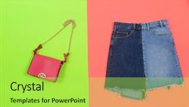  Presentation with jeans denim - Beautiful PPT layouts featuring blue denim skirt with bag backdrop and a  colored foreground