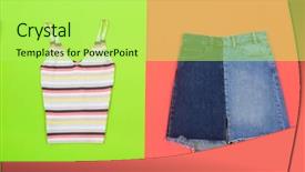  Presentation with of blue jeans denim - Beautiful PPT theme featuring blue denim skirt with shirt backdrop and a  colored foreground