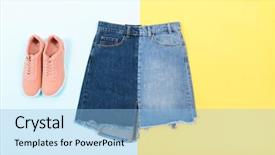  Presentation with of blue jeans denim - Beautiful PPT layouts featuring blue denim skirt with shoes backdrop and a  colored foreground