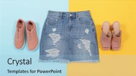  Presentation with of blue jeans denim - Cool new slides with blue denim skirt with shoes backdrop and a  colored foreground