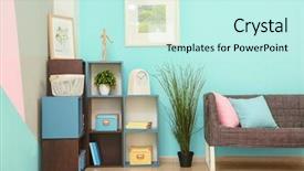  Presentation with light - PPT theme enhanced with blue design - interior of light modern room background and a cool aqua colored foreground