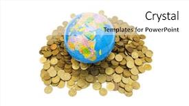  Presentation with dollar signs - Presentation design enhanced with blue dollar signs - globe and coins isolated background and a white colored foreground