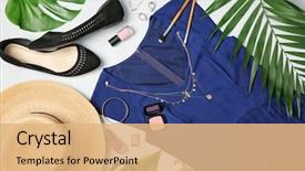  Presentation with dark blue - Slide set consisting of blue dress accessories and tropical background and a coral colored foreground