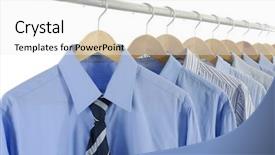  Presentation with t shirt on hanger design - PPT layouts with blue dress shirt and tie background and a  colored foreground
