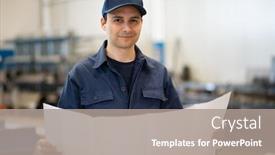  Presentation with industrial engineer - Beautiful presentation design featuring blue-dressed-engineer-reading backdrop and a gray colored foreground