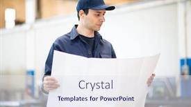  Presentation with industrial engineer - Audience pleasing presentation theme consisting of blue-dressed-engineer-reading backdrop and a sky blue colored foreground