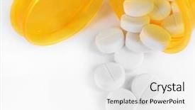  Presentation with pill bottle - Amazing presentation theme having blue drugs spilled from yellow backdrop and a  colored foreground