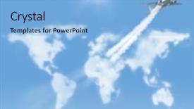  Presentation with world map - PPT theme featuring blue earth - airplane is flying background and a light blue colored foreground