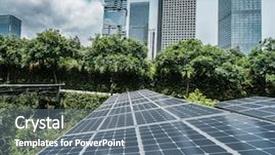  Presentation with free renewable energy - Slide deck with blue earth free - solar panels with cityscape background and a gray colored foreground