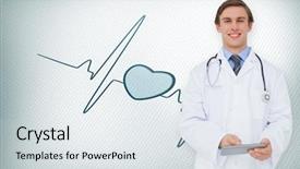  Presentation with blue line - Beautiful PPT theme featuring blue ecg line with heart backdrop and a sky blue colored foreground