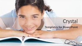  Presentation with aesthetics cute - Theme featuring blue education - cute schoolgirl lying on her background and a coral colored foreground