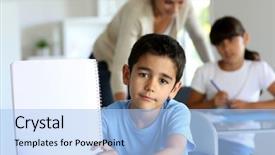  Presentation with spiral notebook for google - Cool new theme with blue education - portrait of cute little boy backdrop and a light blue colored foreground