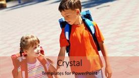  Presentation with of smart city connections - Audience pleasing theme consisting of blue education - portrait of smart friends backdrop and a coral colored foreground