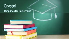  Presentation with stack books - Slides consisting of blue education - stack of books and bachelor background and a ocean colored foreground