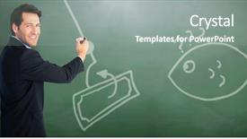  Presentation with green chalkboard - PPT theme consisting of blue education theme - businessman writing with marker while background and a gray colored foreground