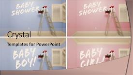  Presentation with pink blue - PPT layouts with blue empty rooms with ladder background and a soft green colored foreground