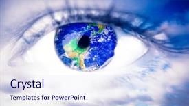  Presentation with eye - PPT layouts having blue eye against blue sky background and a sky blue colored foreground